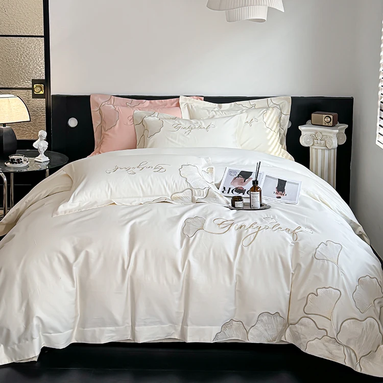 高端轻奢风刺绣绣花纯棉四件套高级感被套床单床笠床上用品