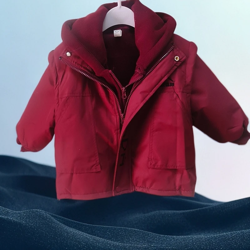 儿童中款常规童装棉服棉袄男女童宝宝秋季款时尚连帽红色/紫色