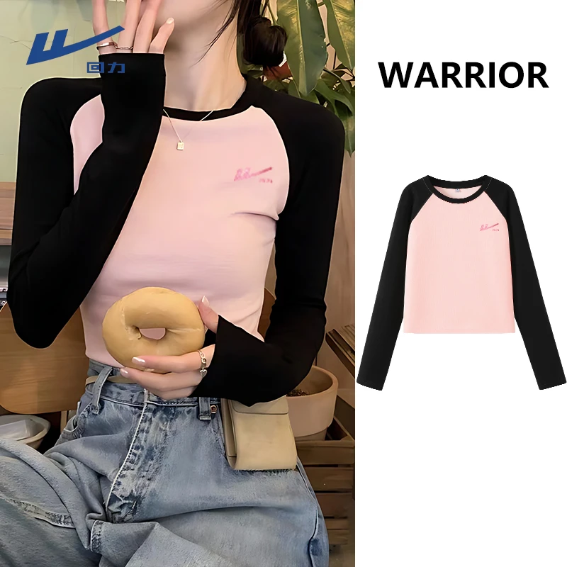 【回力】撞色长袖t恤女2025新款 早秋设计感插肩袖修身内搭上衣女