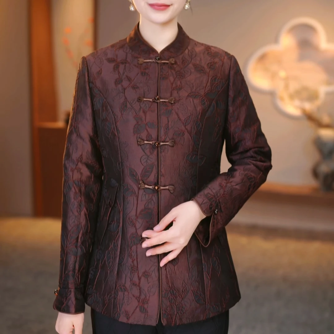 中年妈妈夹棉加厚棉服2025秋冬季新款国风改良旗袍外套XKL-25651