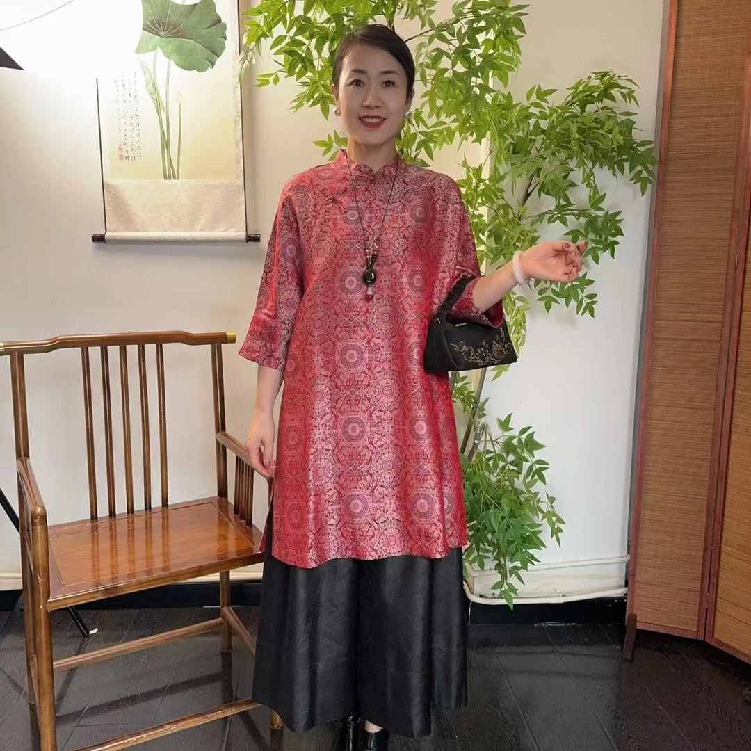 【华袍丝绸】香云纱桑蚕丝连衣裙LBF-A18568宋锦八达晕复古