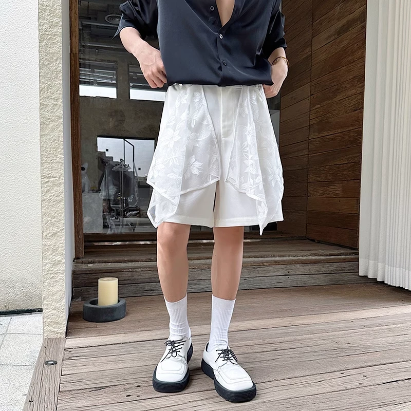 夏季小众不规则蕾丝拼接设计感直筒短裤男百搭阔腿五分裤休闲中裤