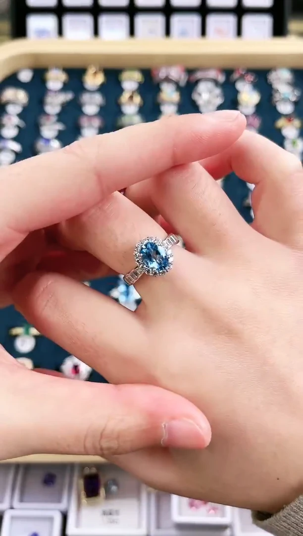 银S925镶嵌戒指托帕石r02