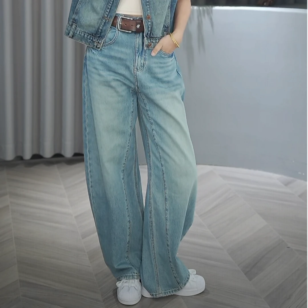 【裤长102-106】高端土耳其棉树皮皱弯刀裤无弹力时髦牛仔裤1586