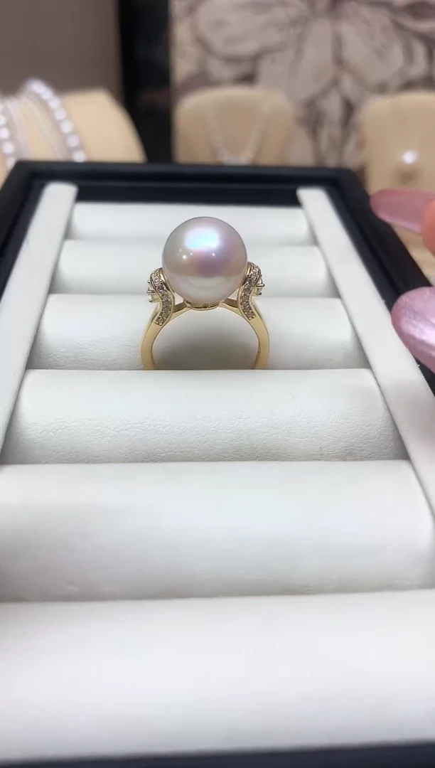 银S925镶嵌戒指淡水珍珠12-13mm