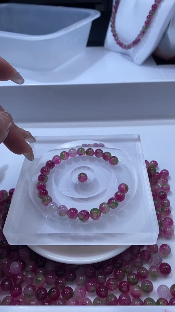 颈饰未镶嵌水晶W1779西瓜碧玺8mm*25颗