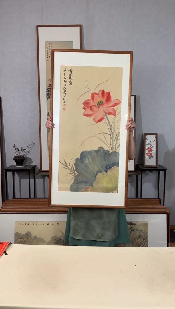 国画手绘*清夏图（荷花）*62*122cm