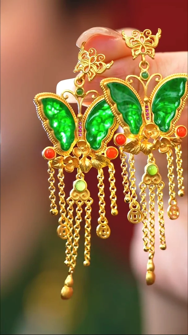 银S925镶嵌翡翠耳坠新款