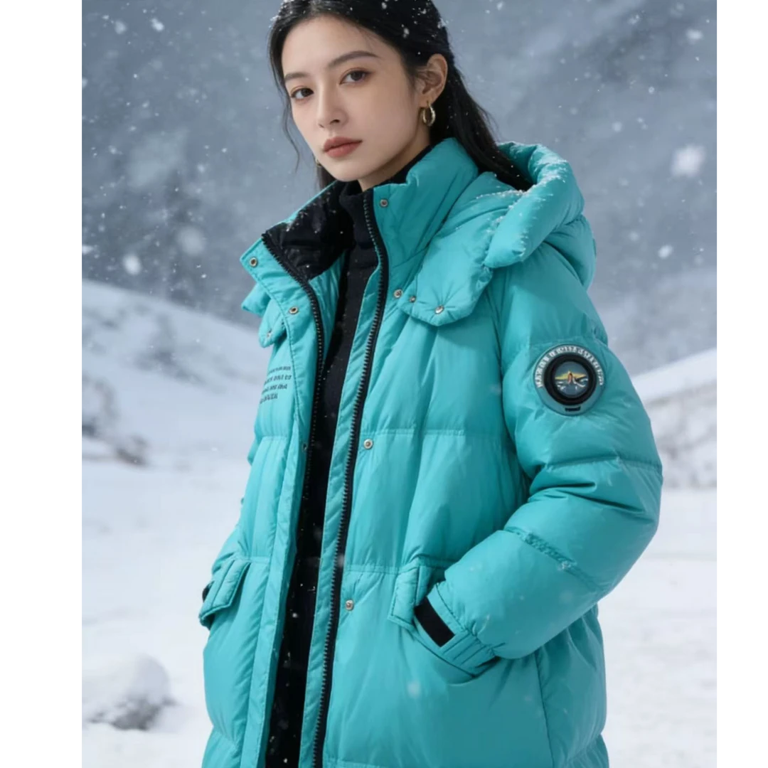 秋冬新款羽绒服女中长款2025冬装新款连帽宽松羽绒外套HA643(LG)