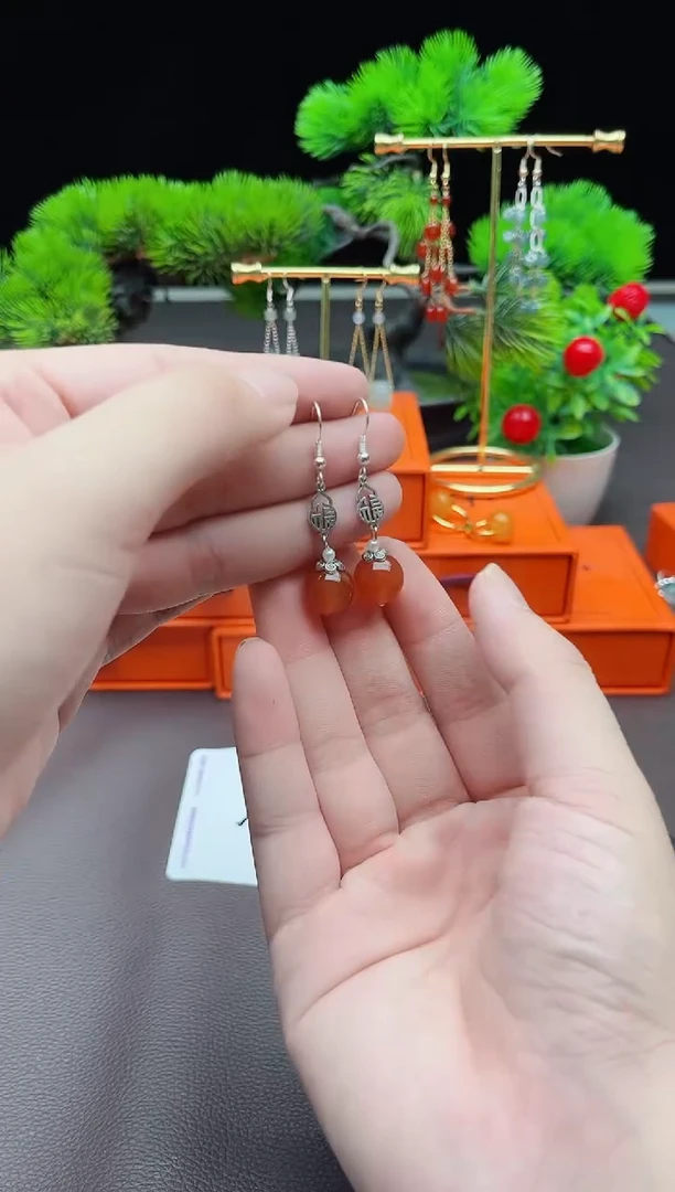 玛瑙/玉髓耳饰银S925镶嵌230