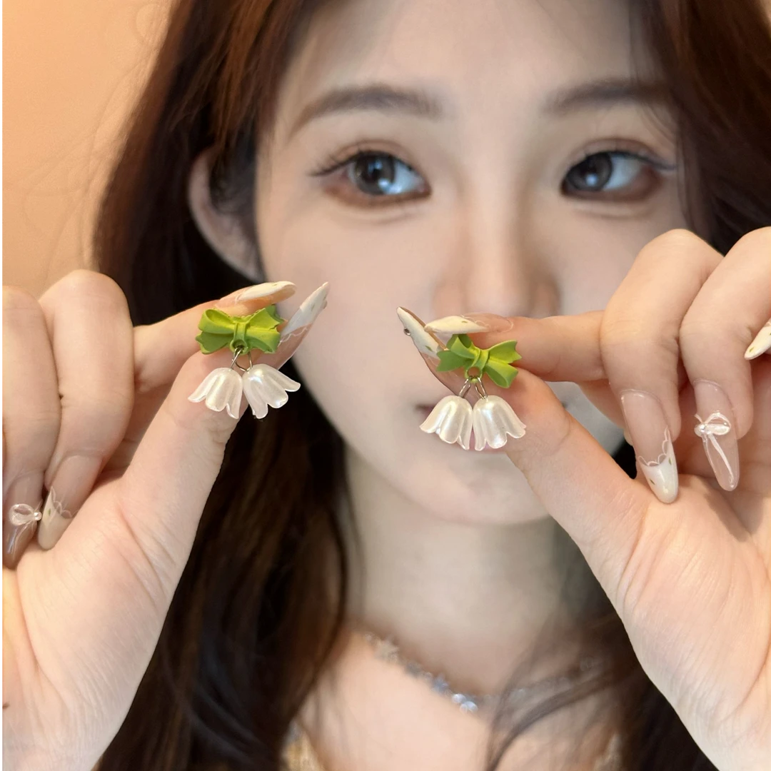 合金珐琅耳饰 夏天耳环森系小清新可爱绿色耳饰铃兰花朵耳钉