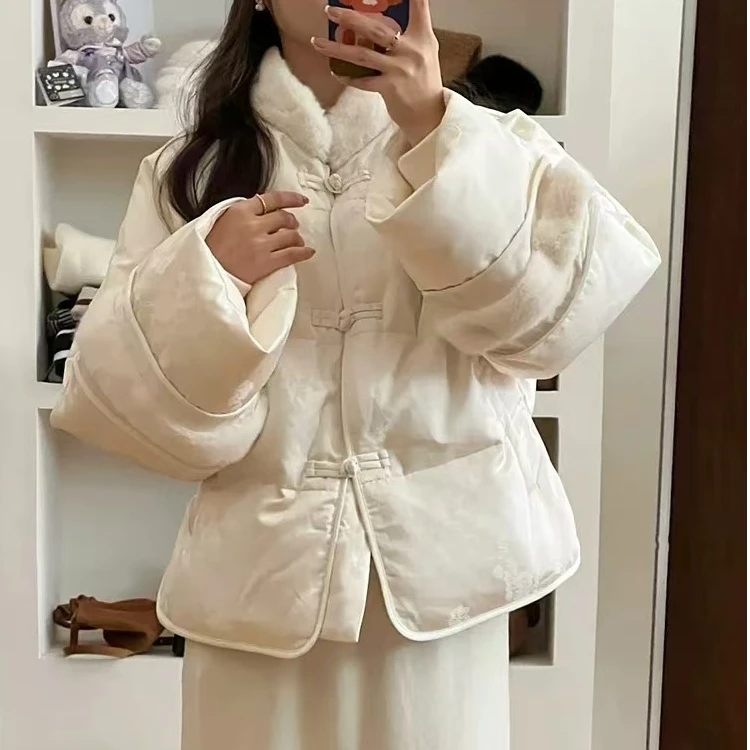 70款 新中式国风短款时尚棉服女复古小个子提花毛毛领盘扣