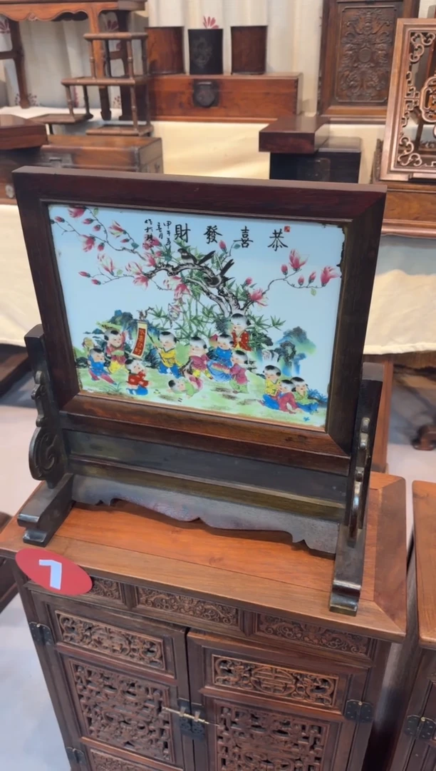 木百子瓷板画 小插屏 屏风
