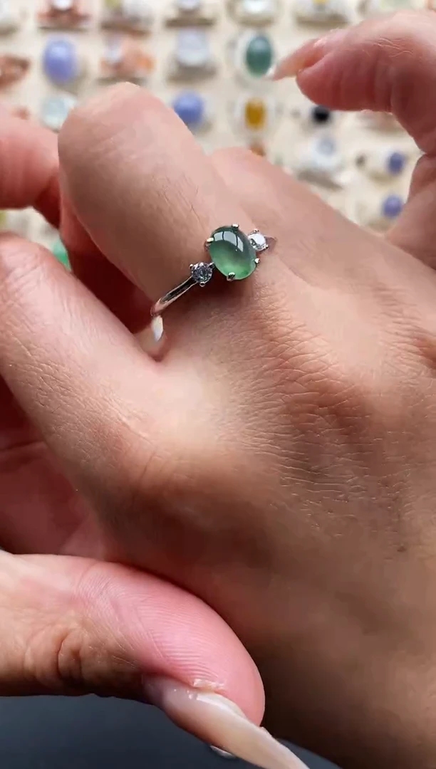 银S925镶嵌戒指翡翠天然缅甸翡翠11 3+