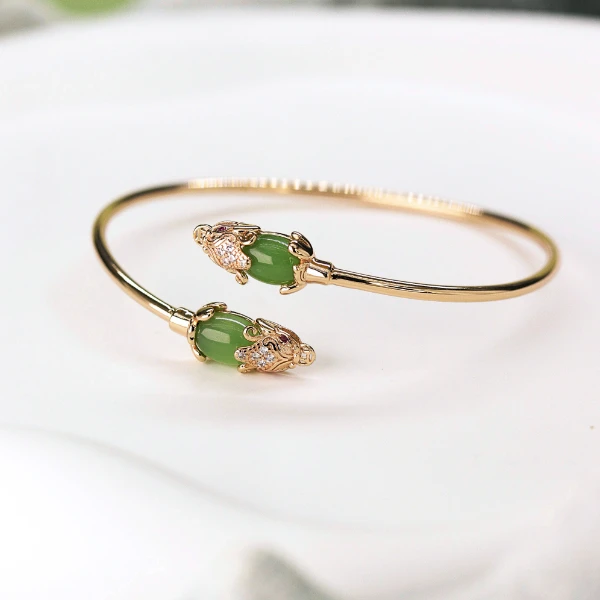 和田玉碧玉貔貅手环手镯开口绿色精美女士饰品手工招cai纳福Y522