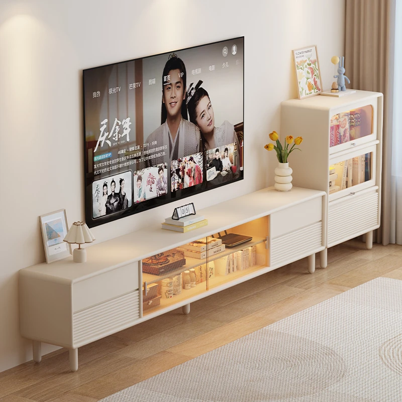 白色实木电视柜客厅2025新款小户型奶油风收纳储物柜一体茶几组合