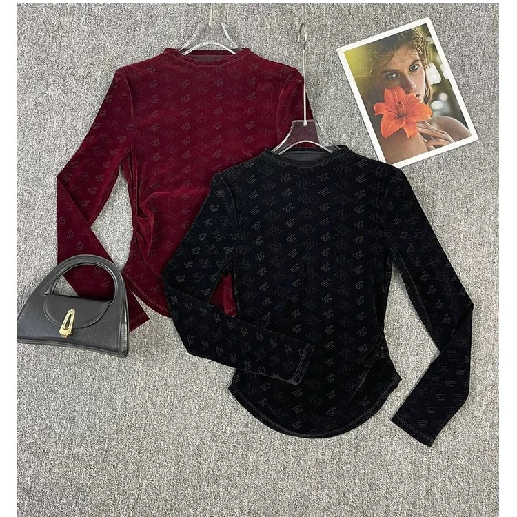 D31186南油爆款丝绒打底上衣