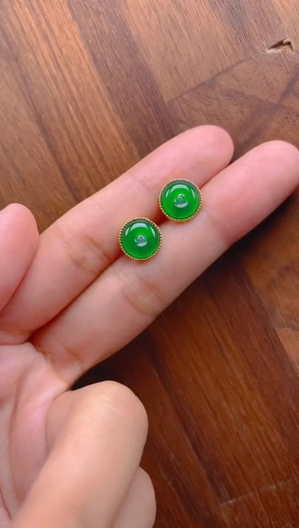 银S925镶嵌翡翠耳饰平安扣耳钉