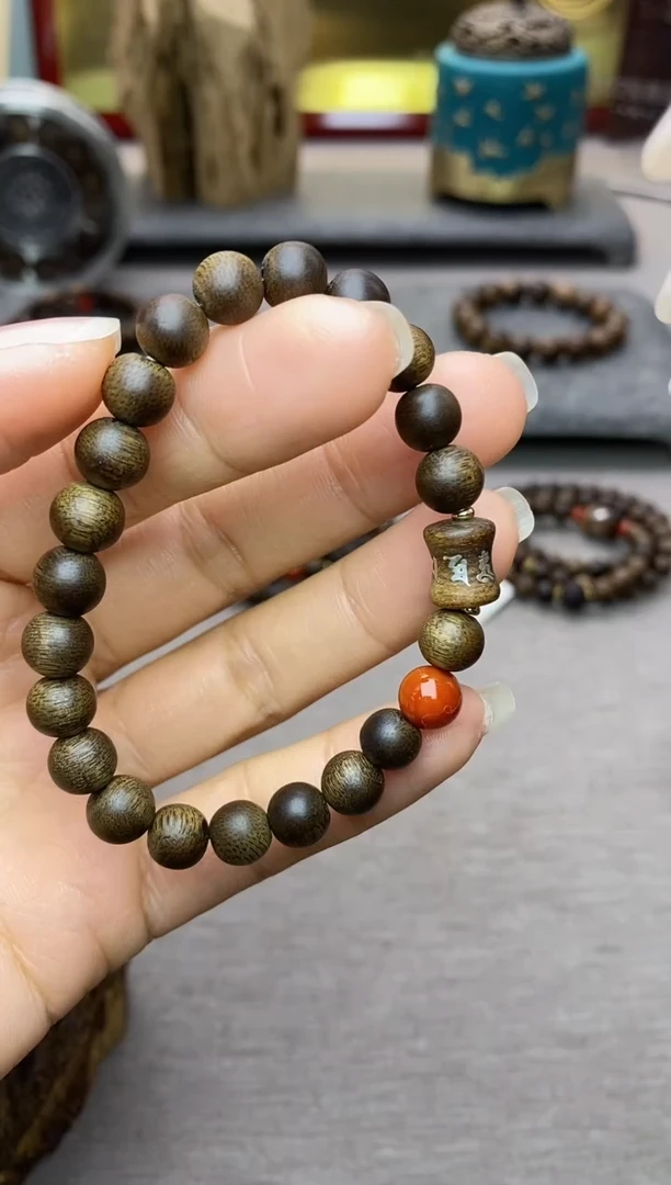 【闪购商品】沉香手串芽庄白棋08＋富森竹节六字镶嵌沉水