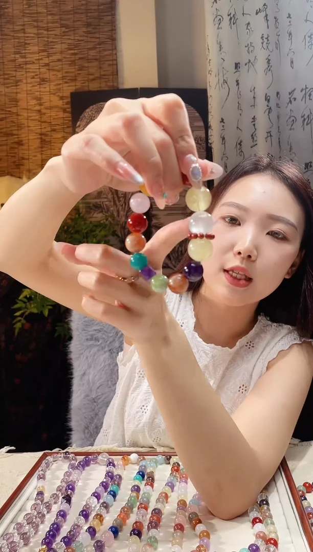 水晶手串未镶嵌黄纹多宝手串