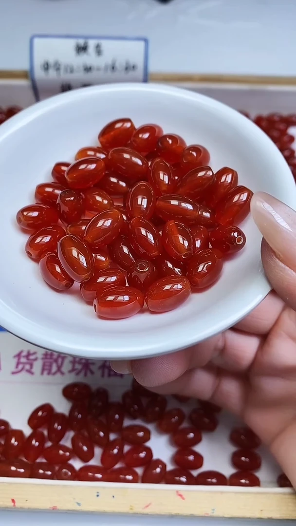 未镶嵌散珠南红玛瑙B595 冰柿子南红米珠12*8mm10颗8元