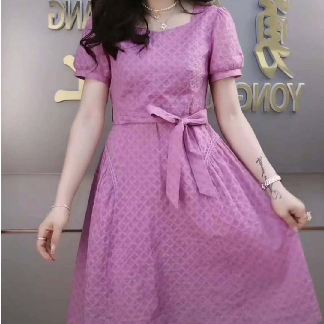 B15-B舒适修身复古中长款连衣裙遮屁不显胸感时尚大气简约休闲