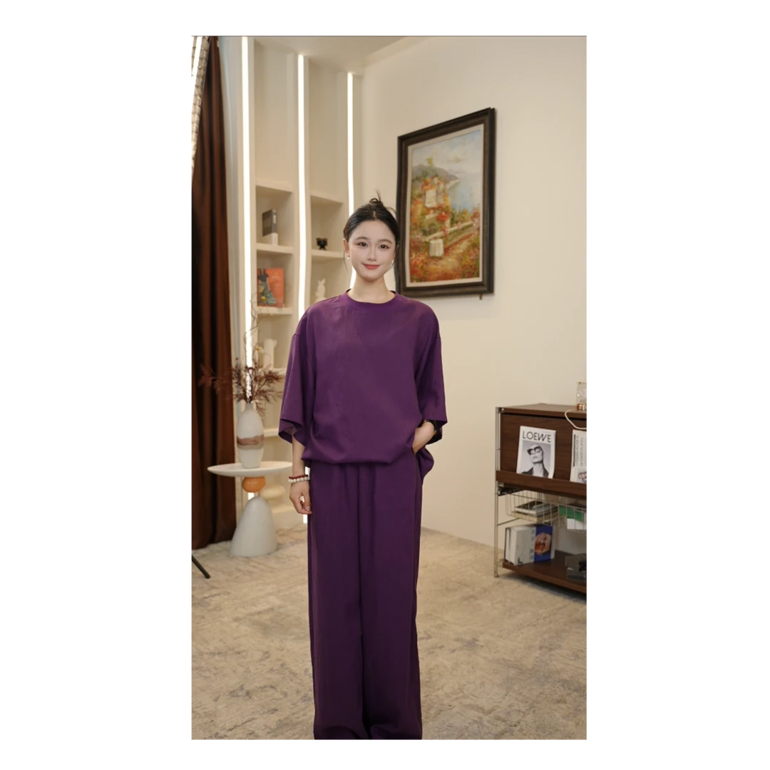 夏季不易皱亚麻套装2025爆款显瘦遮肉减龄夏季宽松气质72026