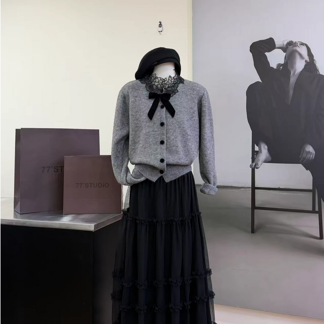 【邻家学姐】法式文艺甜美风修身显瘦气质毛衣-5622