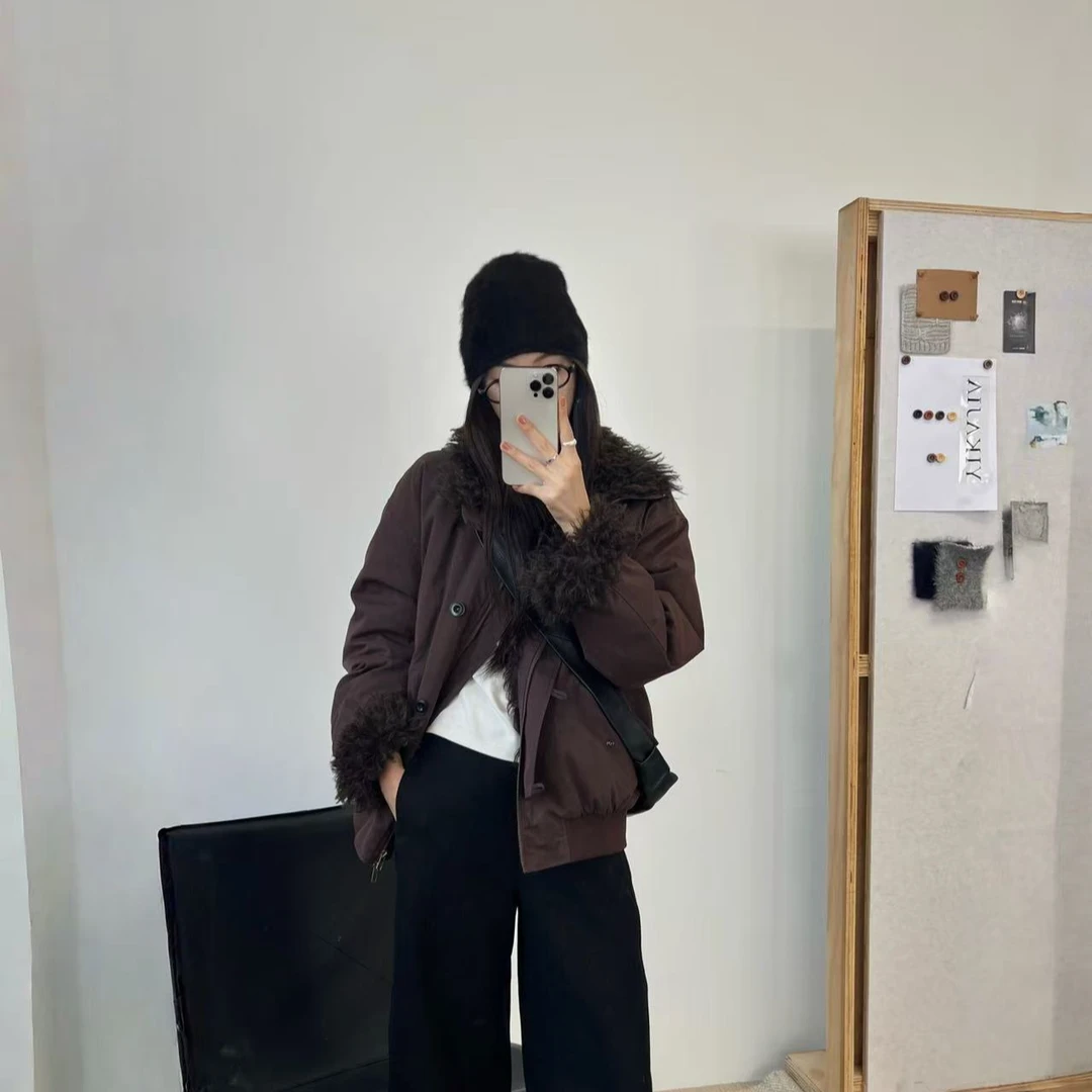 可拆卸领菱格棉服立领加厚厚款加绒加厚款棉服连帽 63433