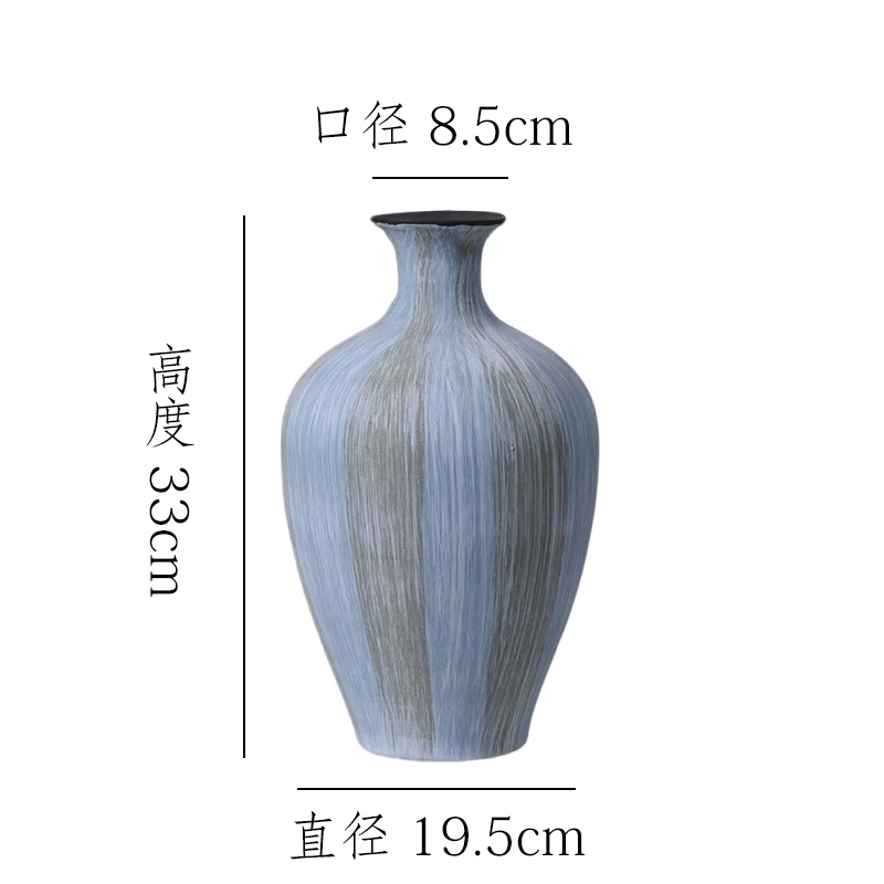 【莫兰迪蓝纹-束口花瓶】无孔桌面陶瓷花瓶干花鲜花客厅插花