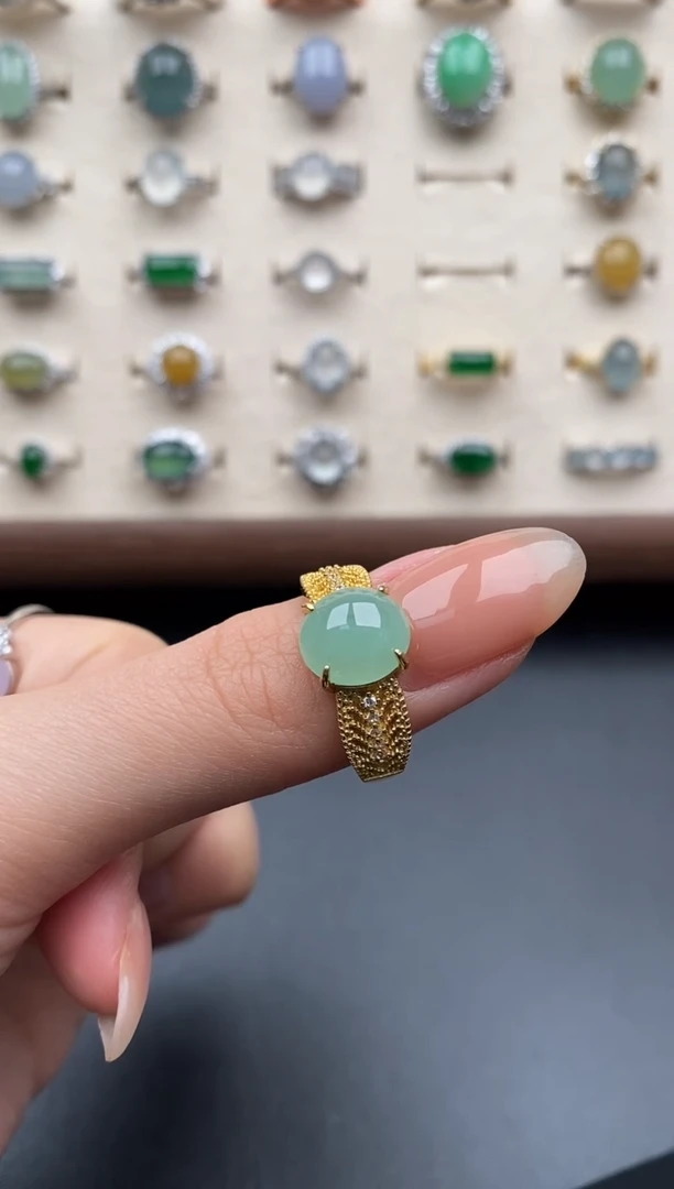 银S925镶嵌戒指翡翠一物一证一礼盒