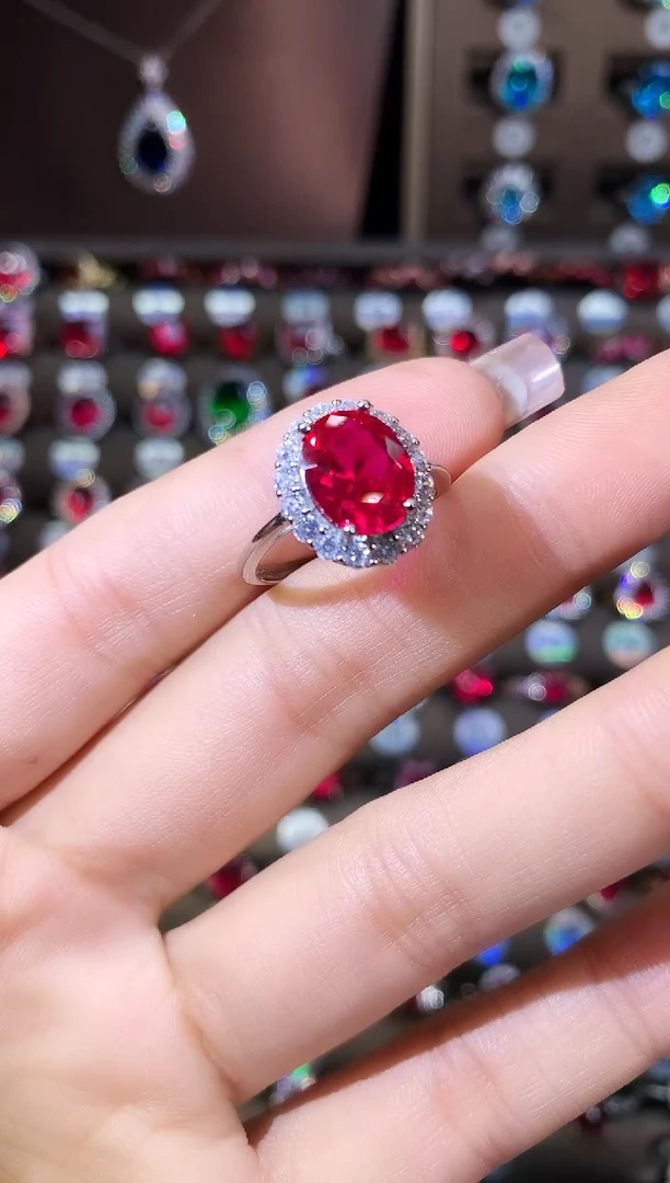 银S925镶嵌戒指红宝石810银色