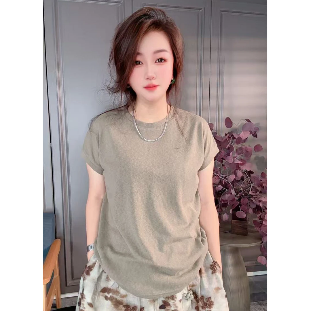 【广州微姐】夏季时尚气质百搭纯色显瘦圆领套头短袖T恤3103