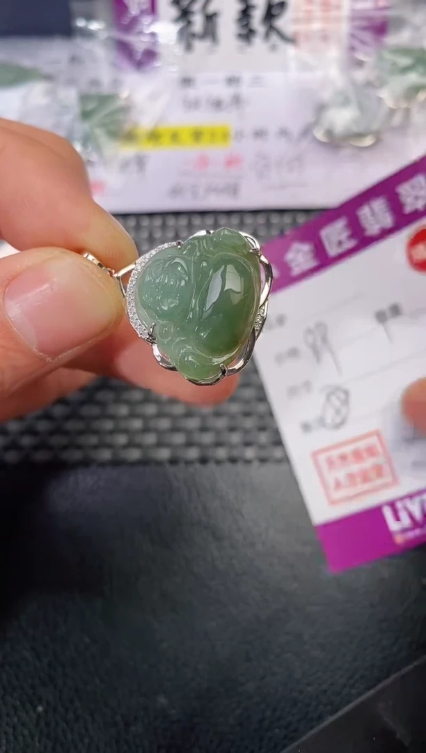 颈饰银S925镶嵌翡翠A***吖挂件