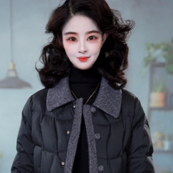 新款时尚轻奢气质显瘦翻领百搭保暖羽绒服M-4XL