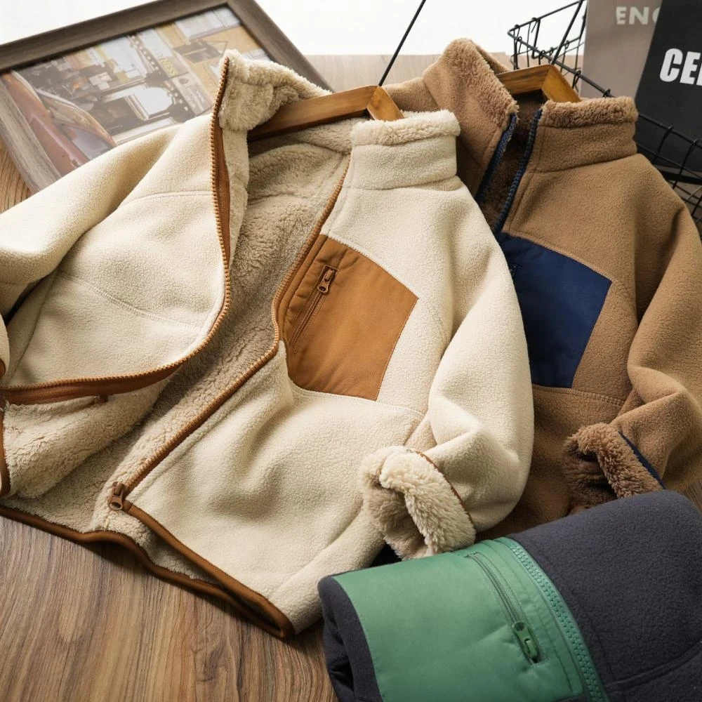 儿童摇粒绒保暖立领外套2024年秋冬新款男童韩版洋气保暖加绒棉服