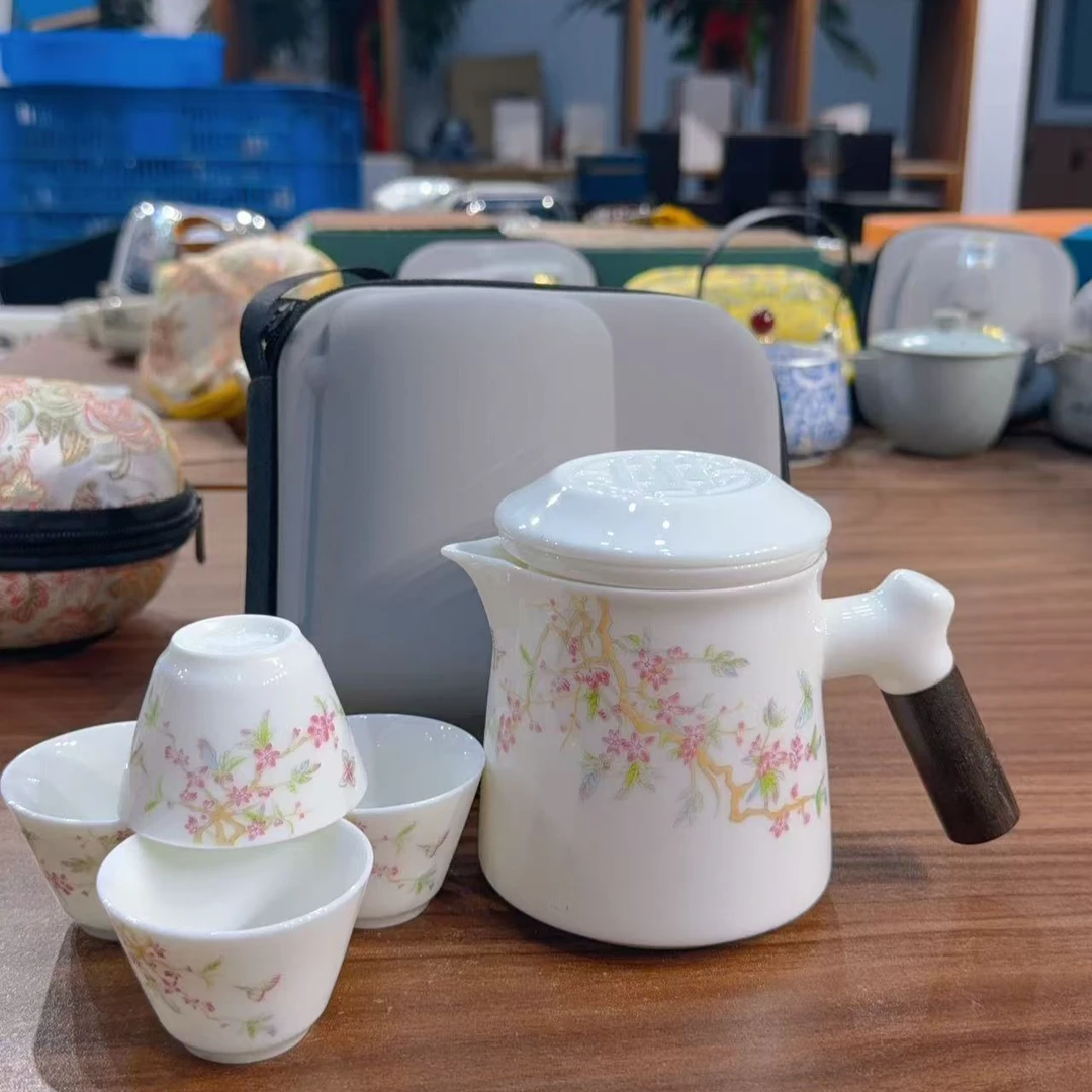 c99羊脂玉紫藤花办公杯一壶四杯