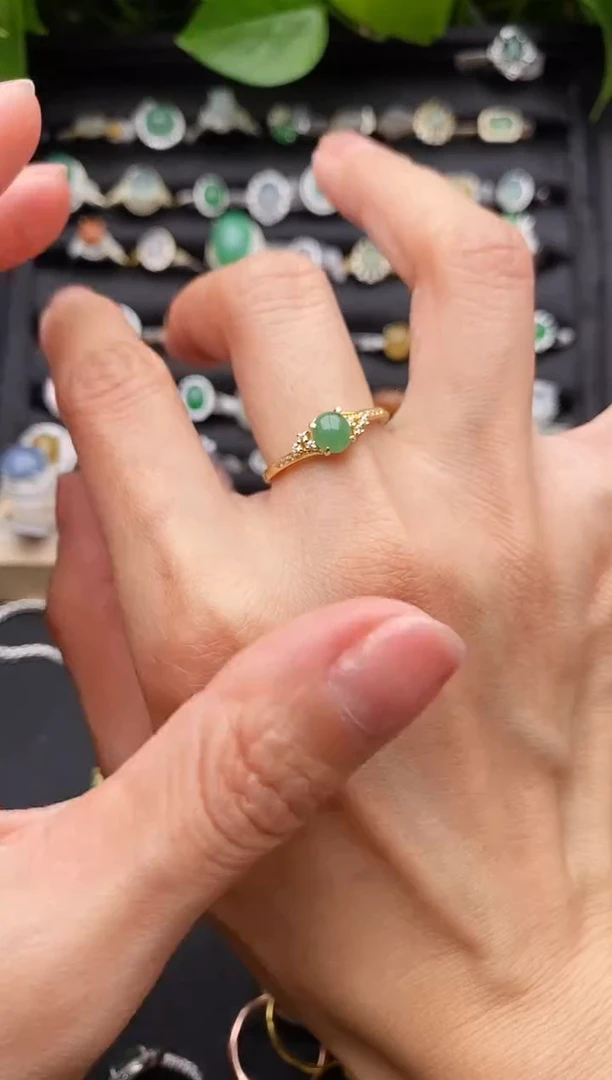 【闪购商品】翡翠戒指银S925镶嵌缅甸天然A货翡翠111 6-2