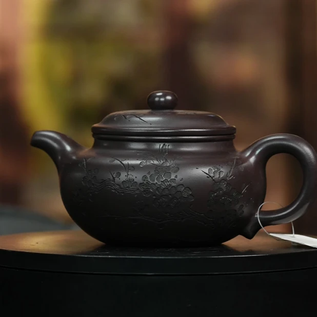 宜兴原矿黑紫泥梅花仿古紫砂壶fmh