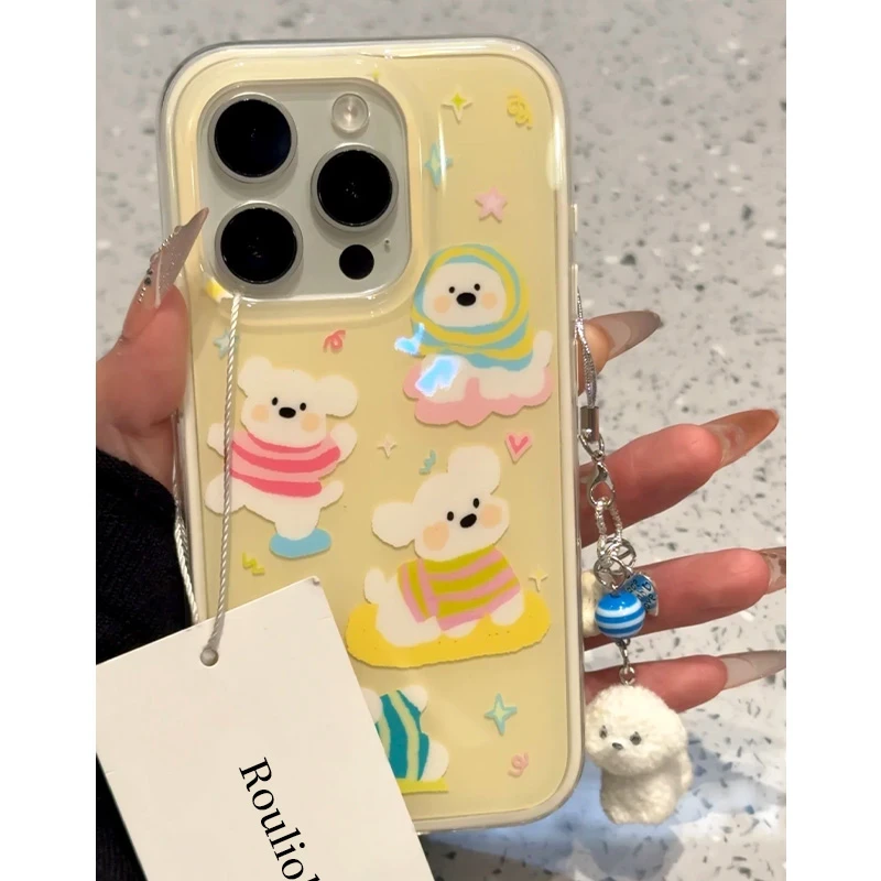 条纹毛衣小狗适用iPhone16PRO大孔苹果13手机壳华为oppo小米vivo