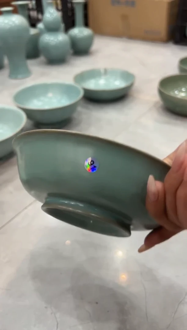 瓷片仿古天青纯手工碗瑕91