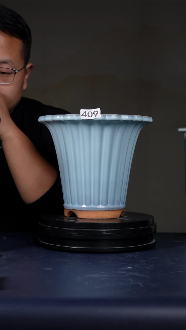 其他瓷沧**明409号天青莲花盆