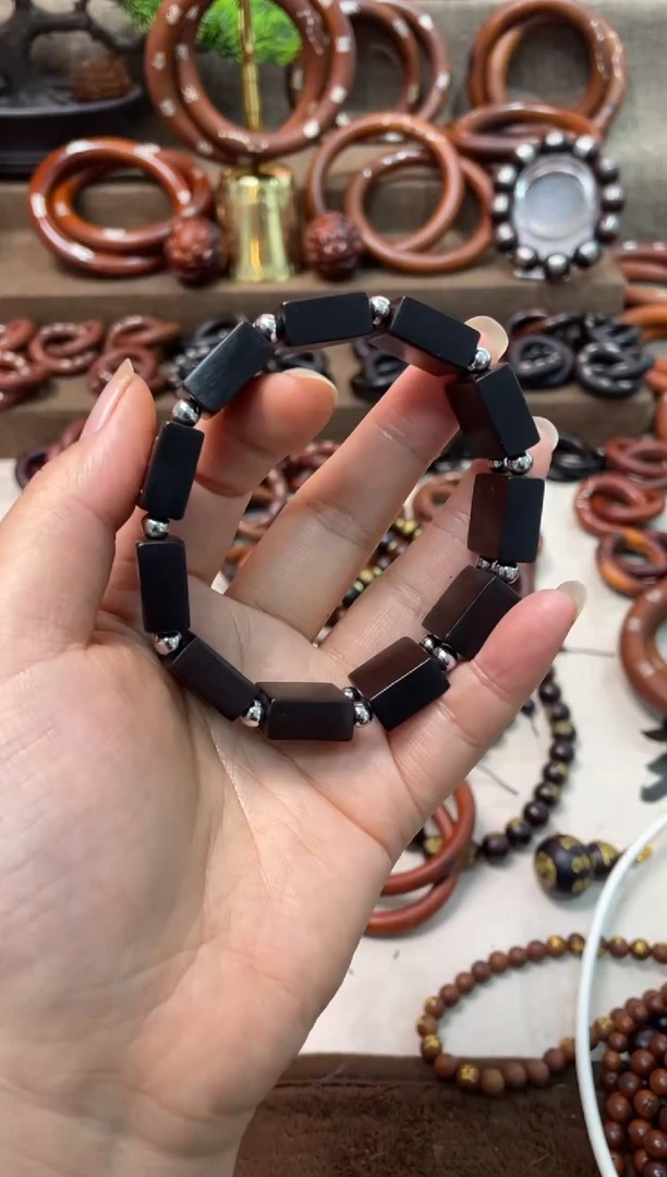 木痞*丘枣木玉化镶银九字真言手牌加银豆一物一拍