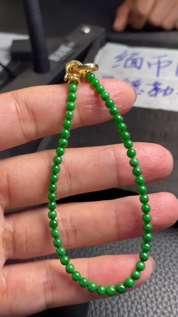 未镶嵌定制翡翠天然缅甸翡翠A货满绿小米珠串卡3.6mm
