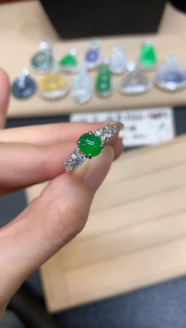 翡翠戒指18K金镶嵌9好【无服务费618