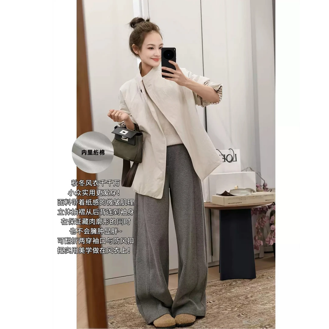 美洋MEIYANG翻页外套绗棉保暖微皱抽褶翻边短风衣【宽】