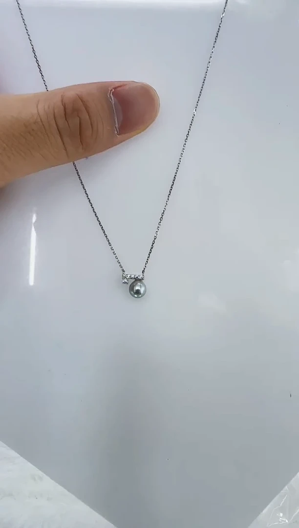 银S925镶嵌海水珍珠DA海水灰珠吊坠6-7 y098