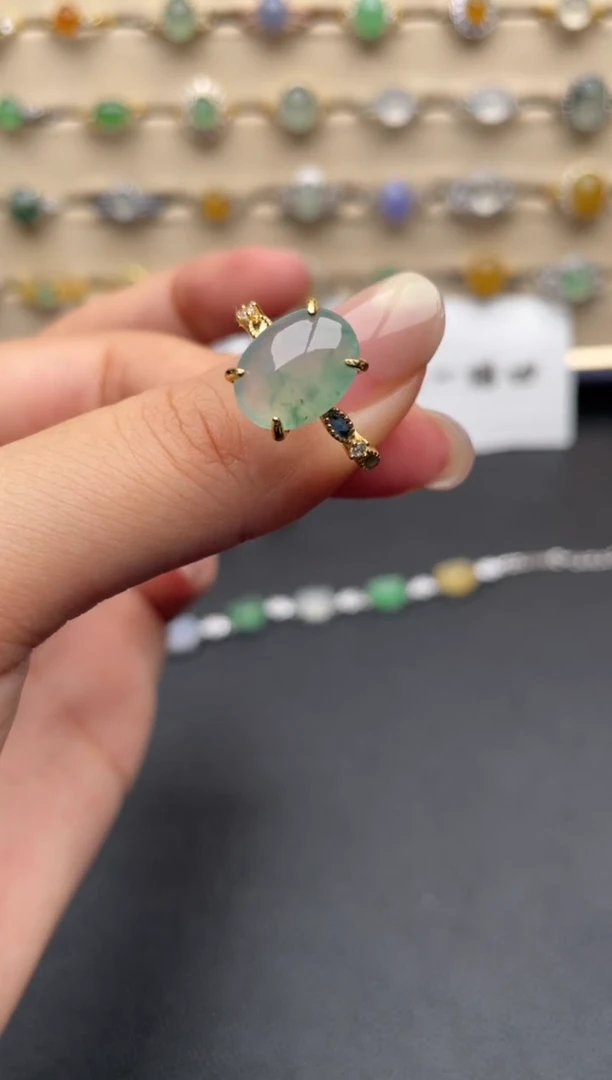 银S925镶嵌戒指翡翠一物一证一礼盒