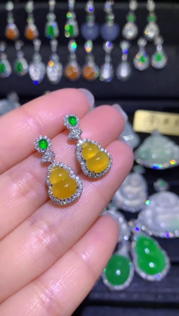 【闪购商品】翡翠耳饰18K金镶嵌高冰黄翡 葫芦耳坠