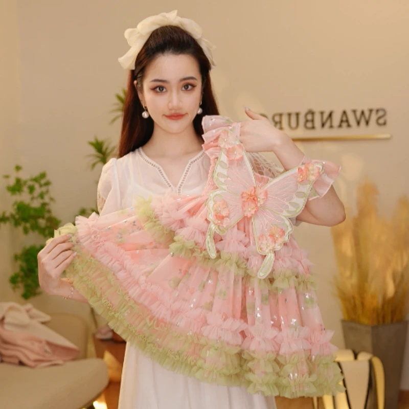【Y.d7003】2025新款女童夏季气质无袖公主裙女童蝴蝶连衣裙碎花